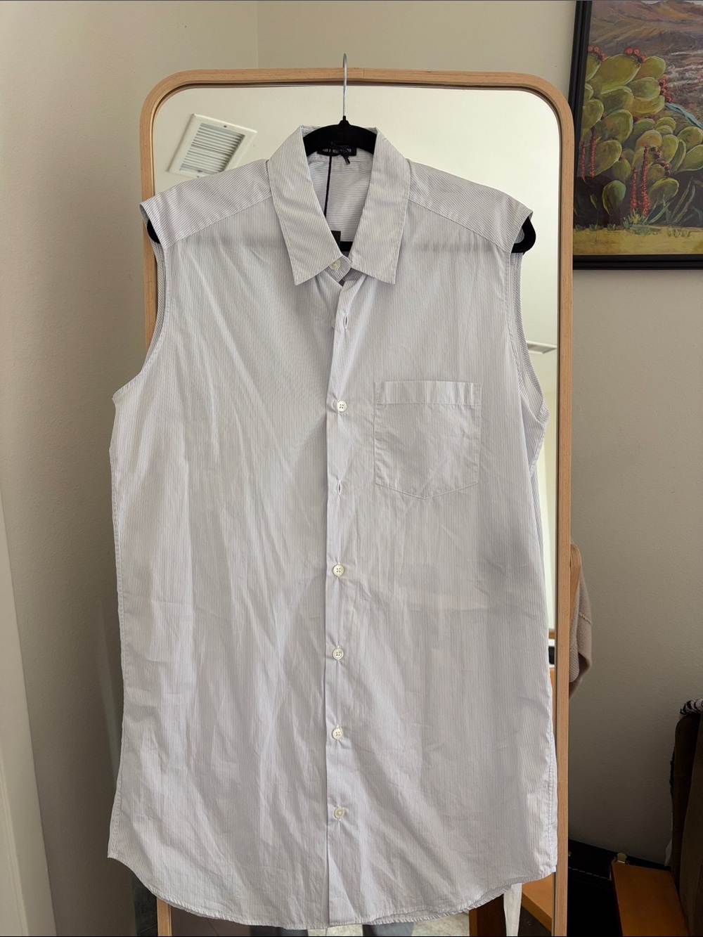 Ann Demeulemeester Sleeveless White Blue Pin Stripper Button Down Shirt